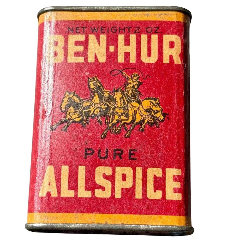 Ben-Hur Pure Allspice 2 oz Vintage Spice Tin Chariot Graphic Advertising Prop